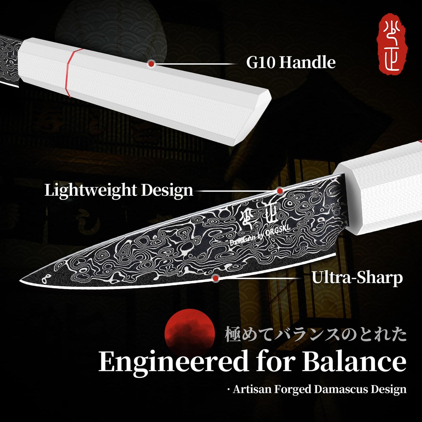 DRGSKL Damascus Fruit Knife 3.5 inch - VG10 Paring Knife for Precision Cutting - Small Kitchen Knives with Japanese G10 Handle - In Gift Box