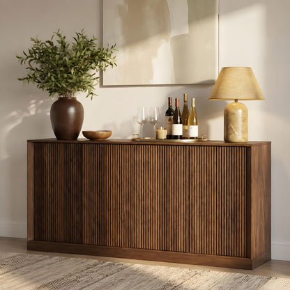 Yaxuordev 63" Sideboard Buffet Cabinet - Black Walnut with Wave Pattern Doors | Mid-Century Modern Credenza Storage for Dining Room, Living Room, Kitchen | TV Stand Console Coffee Bar