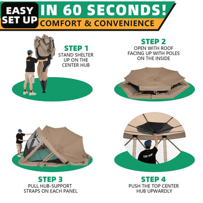 COBIZI 15x15FT Pop Up Gazebo Screen Tent Screen House for Camping, Screen Room with Mosquito Netting, Hub Tent Instant Screened Canopy with Carrying Bag and Ground Stakes, Khaki(Upgraded)