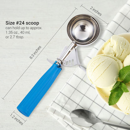 Meadow Lane Trigger Scoop - #24 Size (2-in Diameter) 2.7 Tbsp Capacity, Stainless Steel, Portion Control, Ice-cream & Cookie Dough Scoop, Red and Blue, 2-Pack