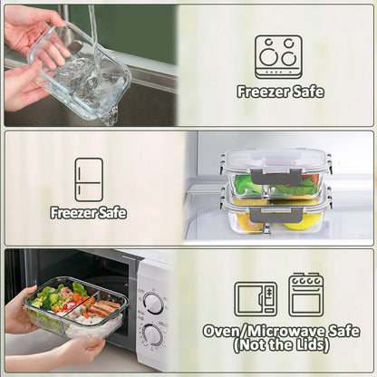 M MCIRCO [5-Pack,36 Oz] Glass Meal Prep Containers 2 Compartments Portion Control with Upgraded Snap Locking Lids Glass Food Storage Containers, Microwave, Oven, Freezer and Dishwasher (4.5 Cups)