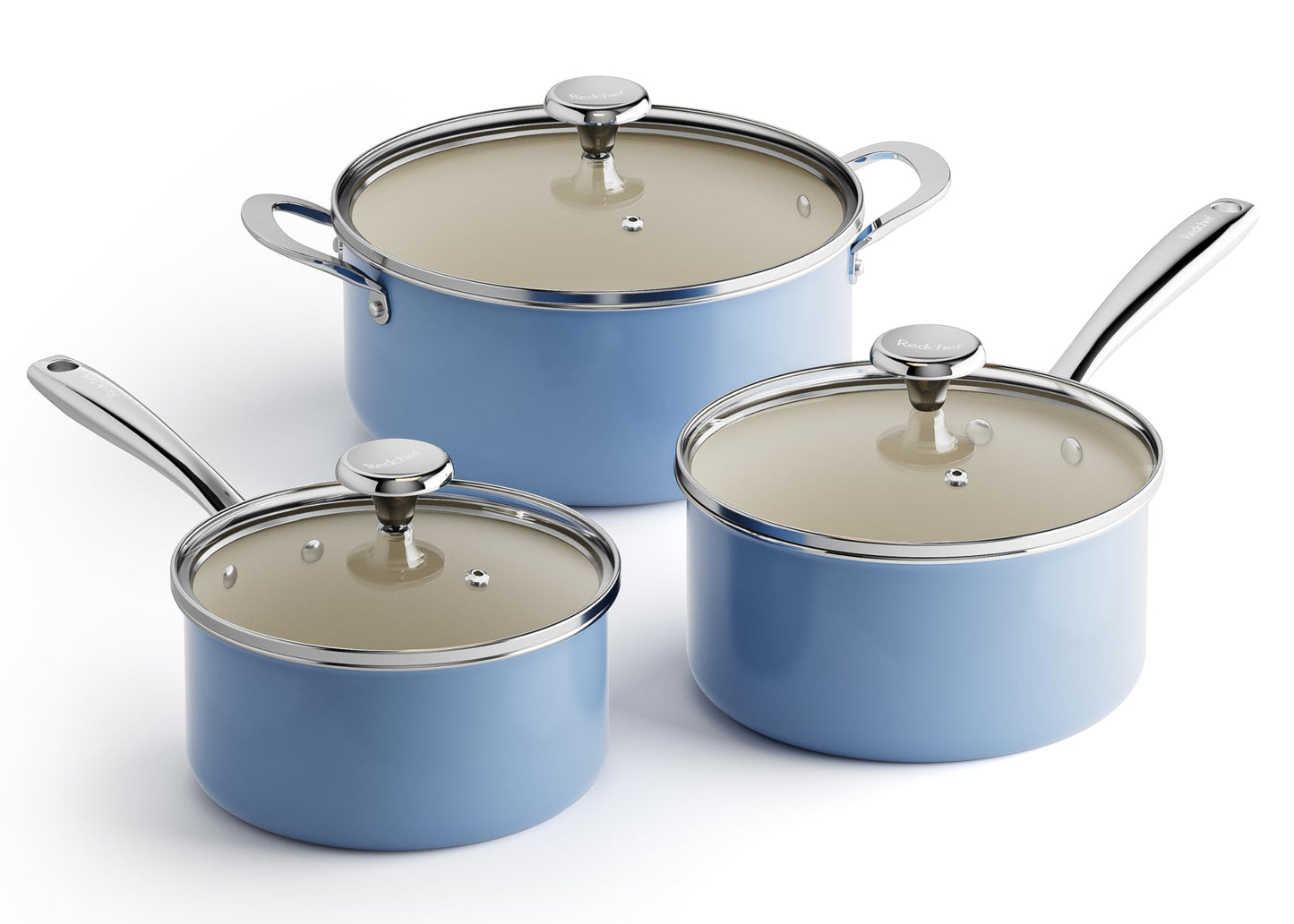 Redchef Non-stick Stock Pots Set 5QT, Sauce Pan with Lids(2.5QT, 3.5QT) Multifunctional Kitchen Cookware Sets, Non Toxic with Stay Cool Handle, PTFE & PFAS & PFOA Free, Dishwasher/Oven Safe (Blue)