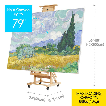 MEEDEN Movable Large H-Frame Painting Easel - Artist Studio Easel - Heavy Duty Art Easel Stand for Adults, Solid Beech Wood Easels, Holds Canvas Art Up to 78.7" High