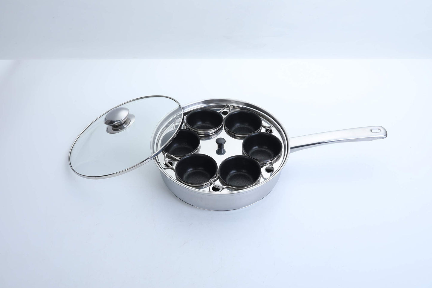 6 Cups Egg Poacher Pan - Stainless Steel Poached Egg Cooker – Induction Cooktop Egg Poachers Cookware Set with 4 Nonstick Large PFOA FREE Egg Poacher Cups and Silicone Spatula
