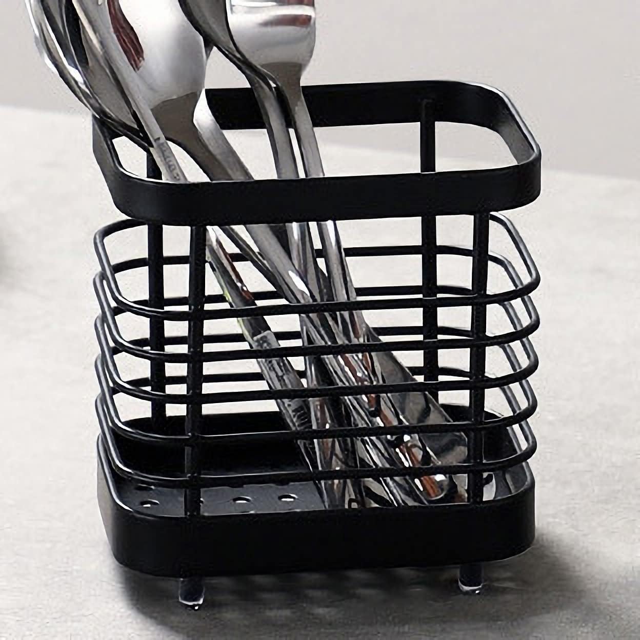 Stainless Steel Kitchen Utensil Holder, Countertop Drying Caddy, Rust-Proof Cutlery Drainer for Kitchen Utensils