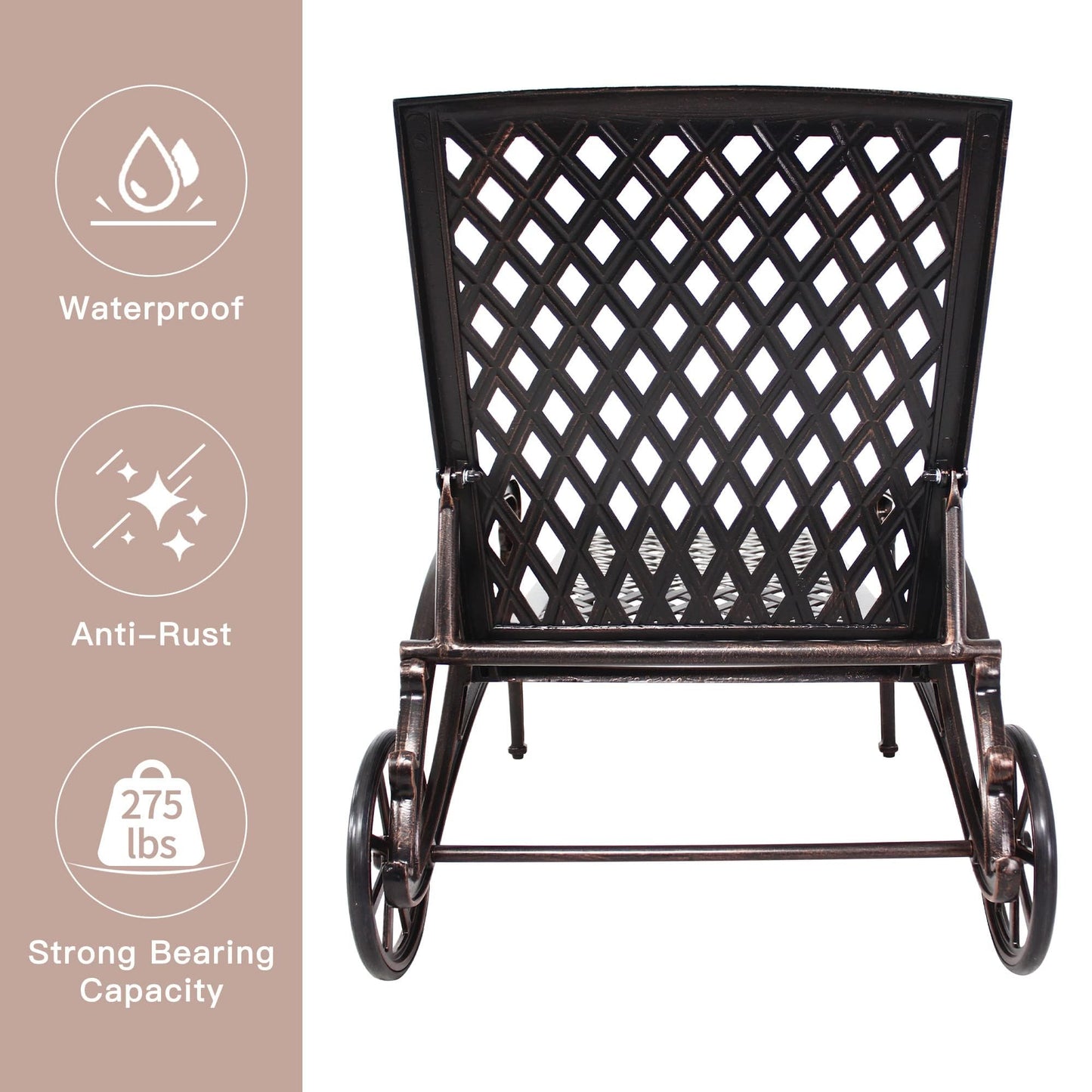 Villeston Chaise Lounges Outdoor - Lounge Chairs for Outside Pool Tanning Chair Adjustable Patio Reclining Cast Aluminum for Beach Yard, Antique Bronze