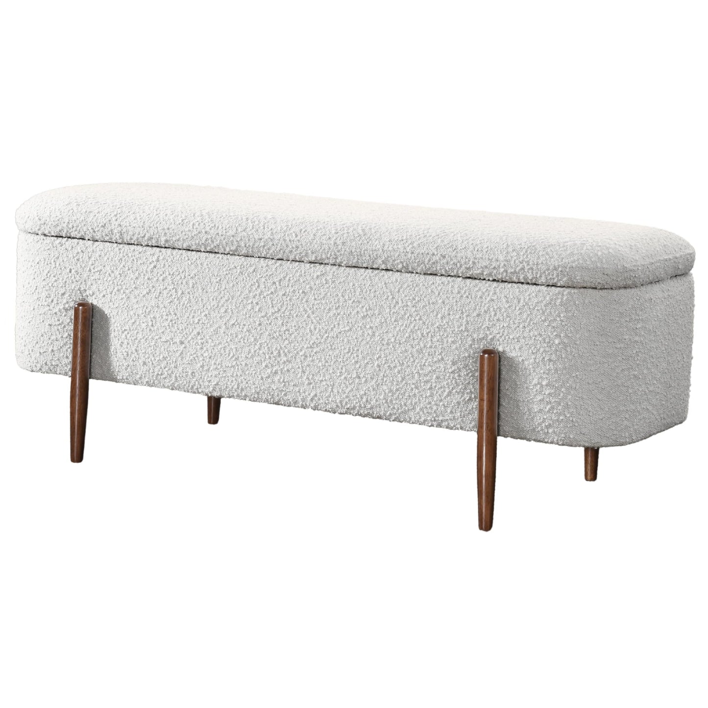 GDFStudio Sarna 48" Mid-Century Modern Storage Ottoman Bench, Lift-Top Curve Rectangle Ottoman Pouf with Solid Wood Legs, Boucle Upholstered Large Footrest, Coffee Table Ottoman for Living Room, Ivory