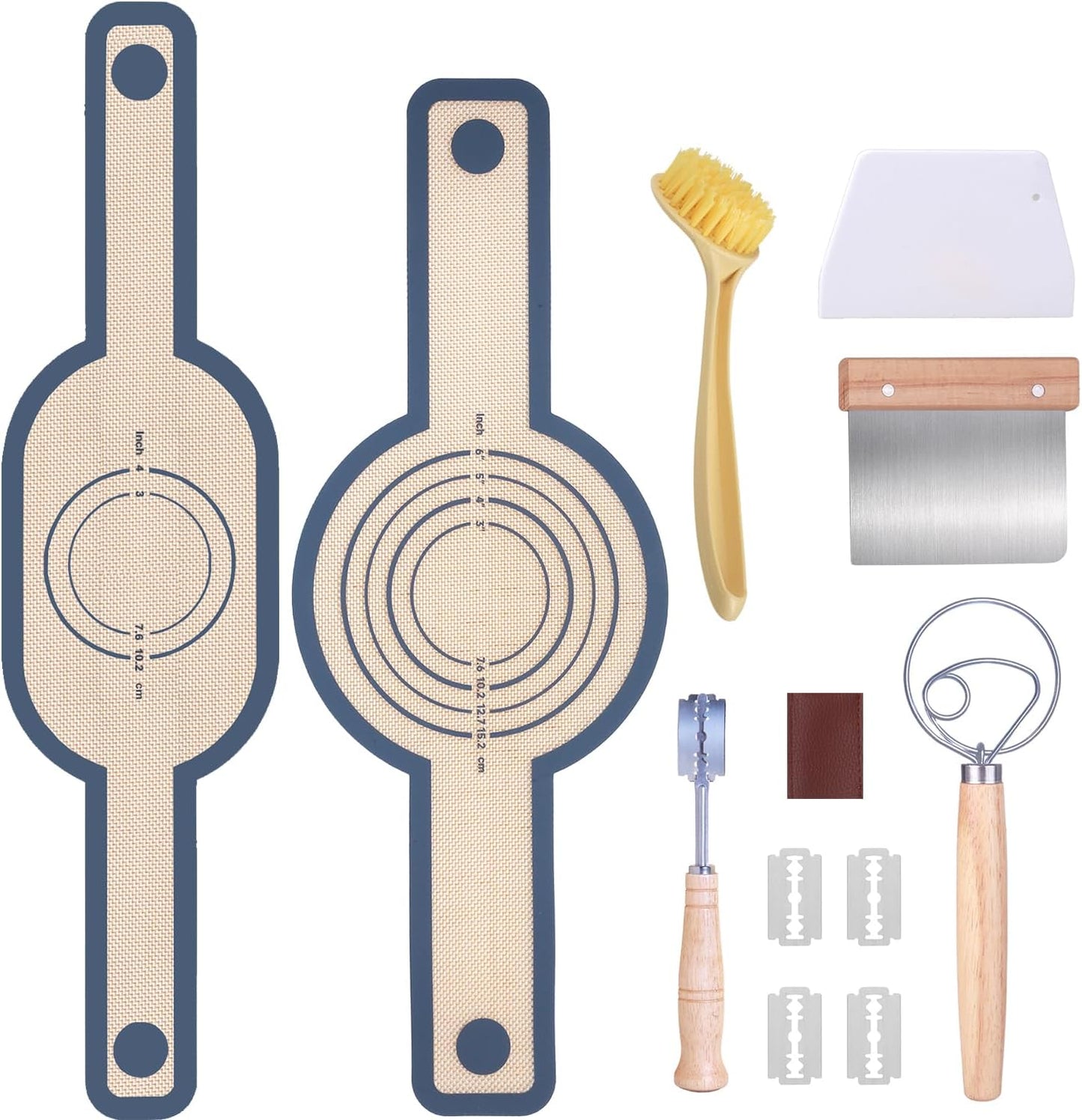 Bread Making Tools Set of 7, Includes Round Baking Mat, Oval Baking Mat, Sourdough Whisk, Bread Lame, Perfect Gift for