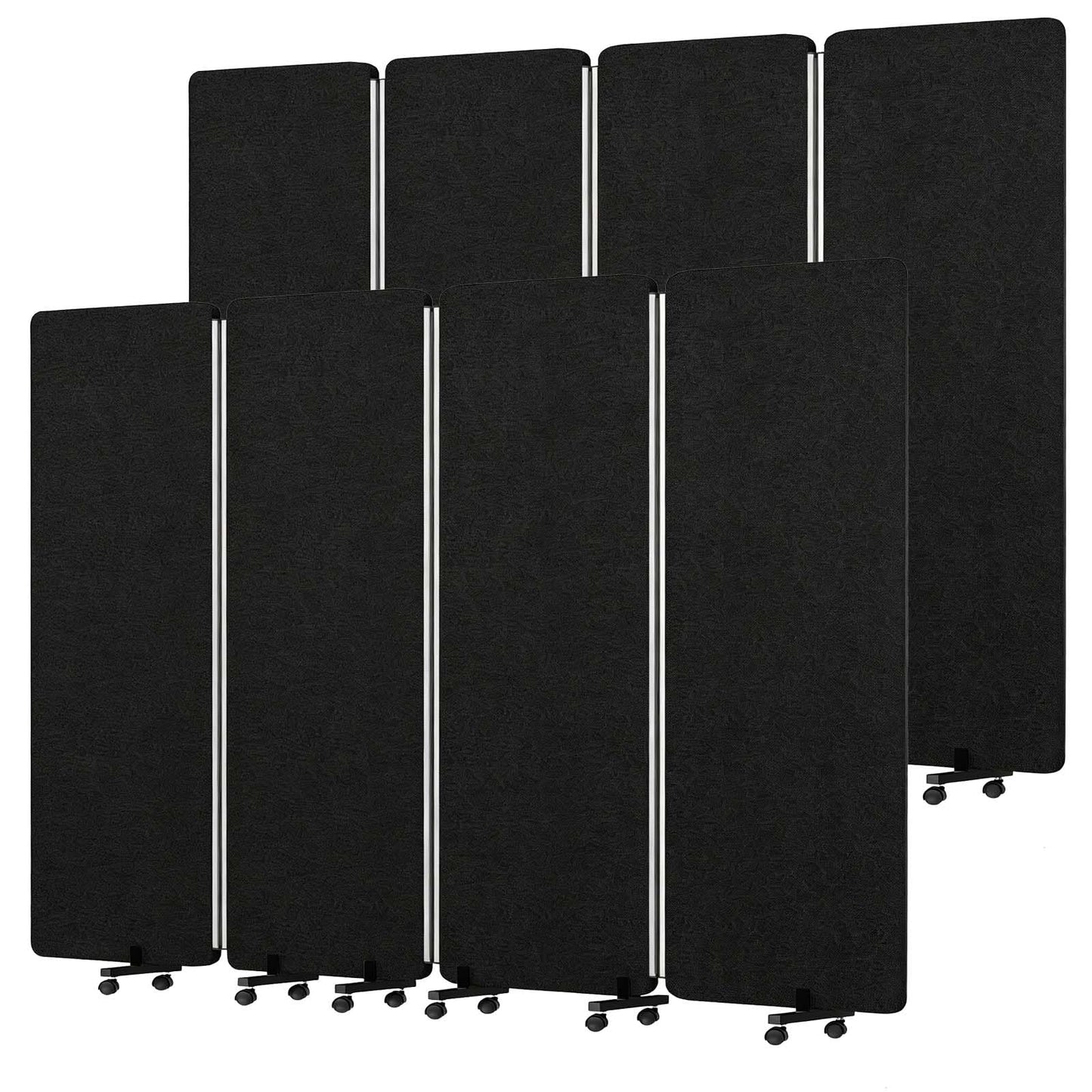 Room Divider Soundproof Privacy Panel with Wheel, 4 Panel-2Pack Wall Divider (Aluminum Frame) for Room Partition, Folding Room Dividers for Space Separation Office Cubicle Divider Separator, Black