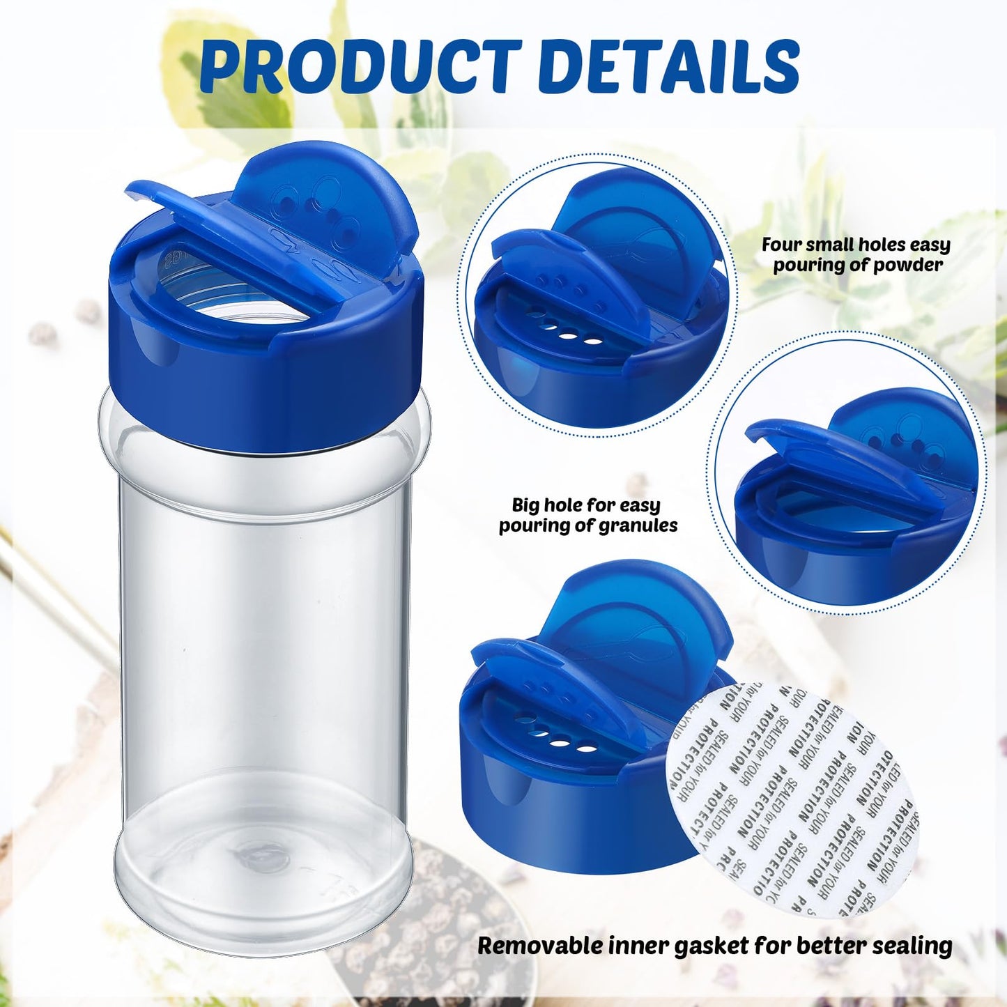 Eccliy 36 Pack 3 oz Clear Plastic Spice Jars with Label and Shaker Lids Empty Spice Bottles Seasoning Containers Seasoning Jars Shaker Condiment Pots for Pepper Herbs Powders(Blue)