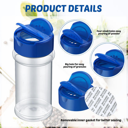 Eccliy 36 Pack 3 oz Clear Plastic Spice Jars with Label and Shaker Lids Empty Spice Bottles Seasoning Containers Seasoning Jars Shaker Condiment Pots for Pepper Herbs Powders(Blue)