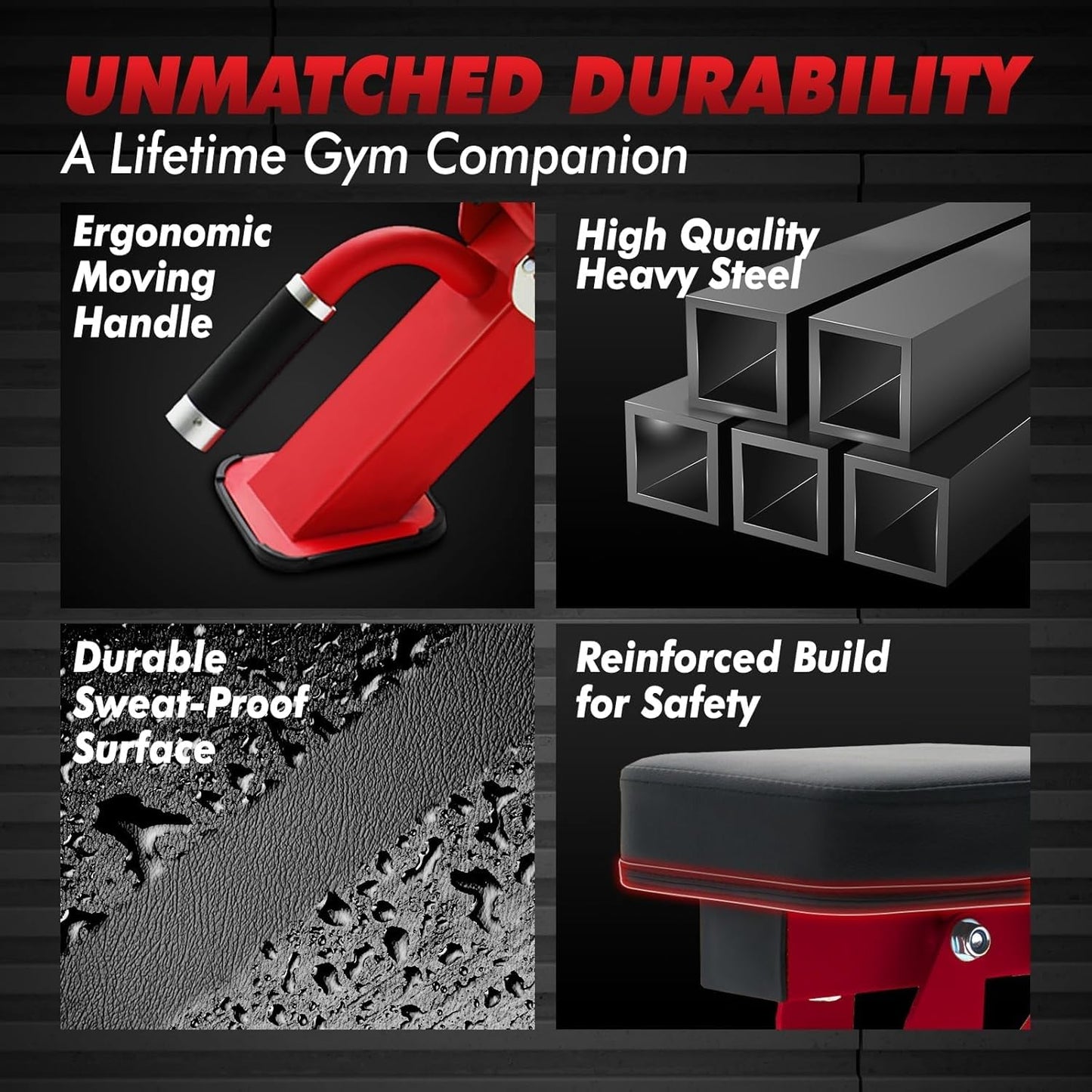 RITFIT Adjustable Weight Bench with Multiple Back Positions for Full Body Workouts, Incline, Decline, and Flat Settings for Home Gym Strength Training, 1300LB Capacity (Red,with 2x5lb rubber dumbbells)