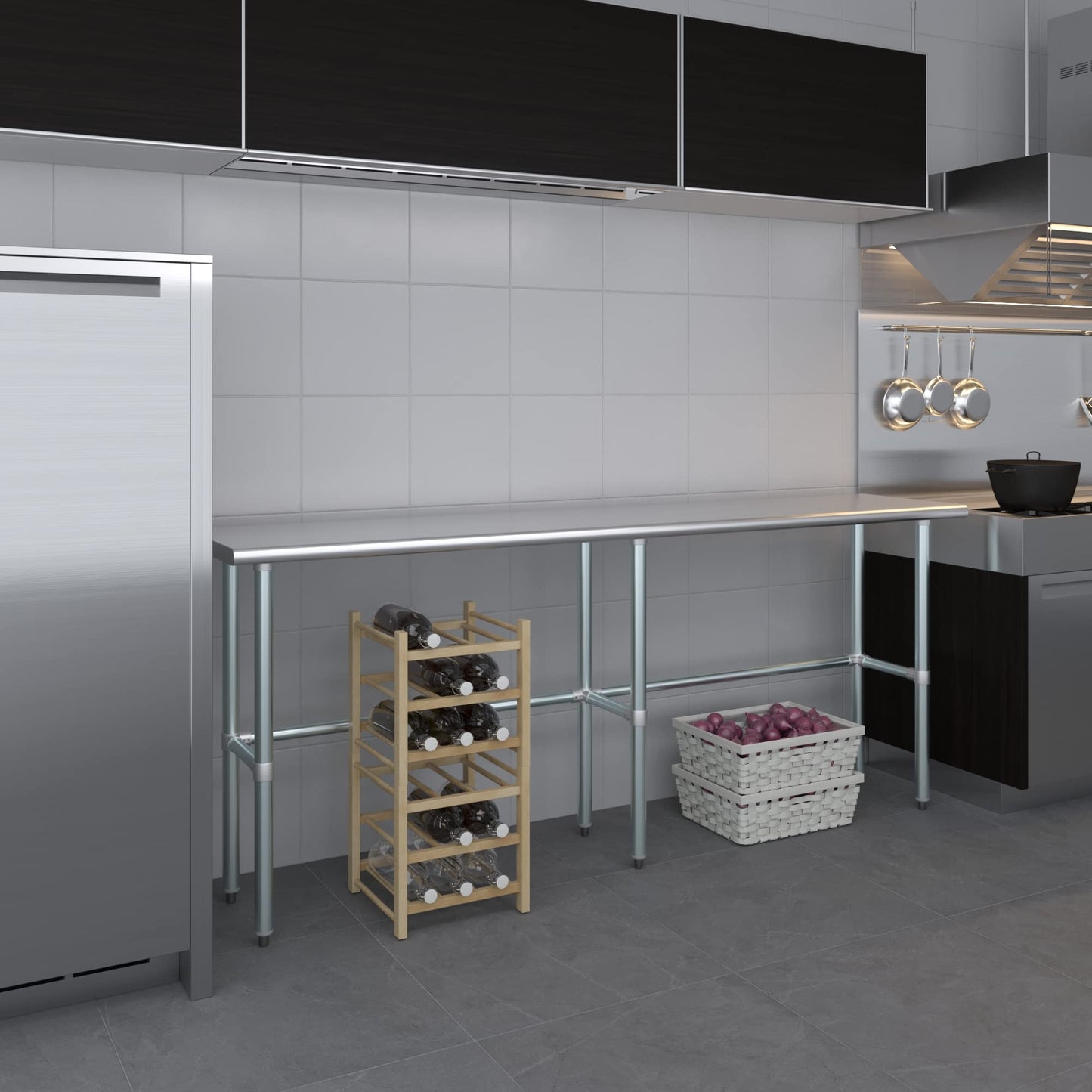 AmGood Stainless Steel Work Table Open Base | NSF Kitchen Island Food Prep | Laundry Garage Utility Bench (84" Long X 18" Deep)