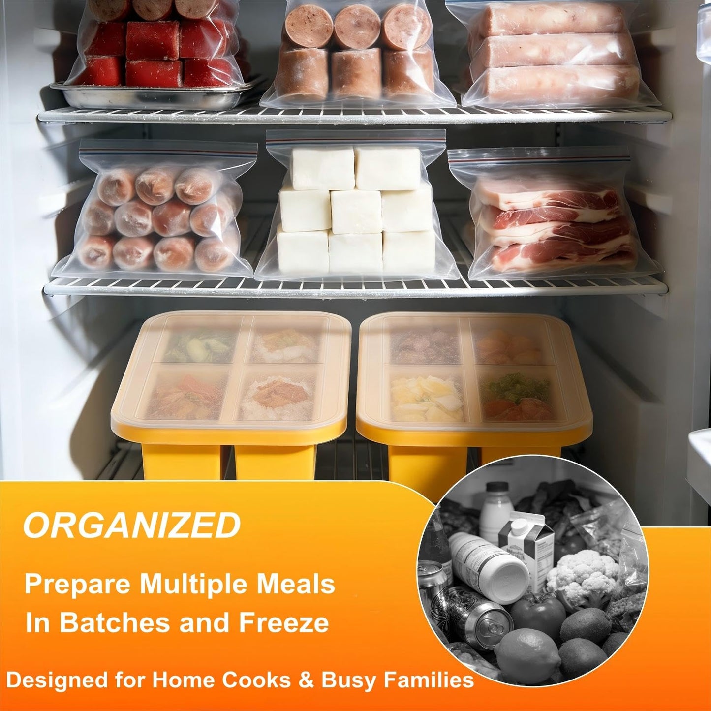 Bangp 1-Cup Silicone Freezing Trays with Lid,2 Pack,Easy-Release Silicone Freezer Molds for Soup Ice Cubes,Soup Freezer Molds,Freeze & Store Broth,Sauce,Leftovers - Makes 8 Perfect 1 Cup Portions