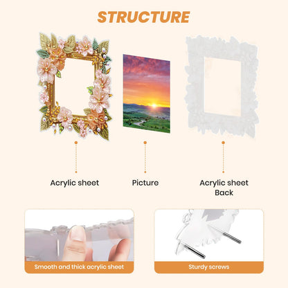 MXJSUA Pink Floral Special Shape Diamond Painting Picture Frame Kits for Table Home Decor, Acrylic Tabletop Display Photo Diamond Art Painting Frame Suitable for Photos within 7 Inches