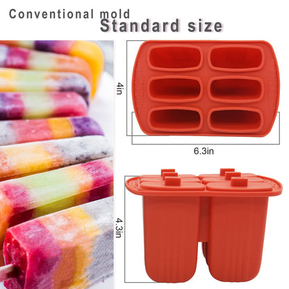 Bongpuda 6 Pieces Silicone Popsicle Molds,Easy-Release Bpa-Free,Ice Pop Mold Ice Cream Molds For Kids,With 50 Pcs Popsicle Sticks+Cleaning Brush(Red)
