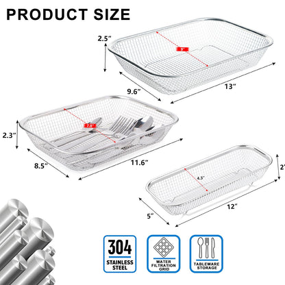 IWNTWY Utensil Drying Rack, 3 Pack Stainless Steel Utensils Holder Dishwasher Silverware Basket, Compact Dish Drainer for Kitchen Countertop, Chopsticks Spoons, Forks, Knifes Organizer