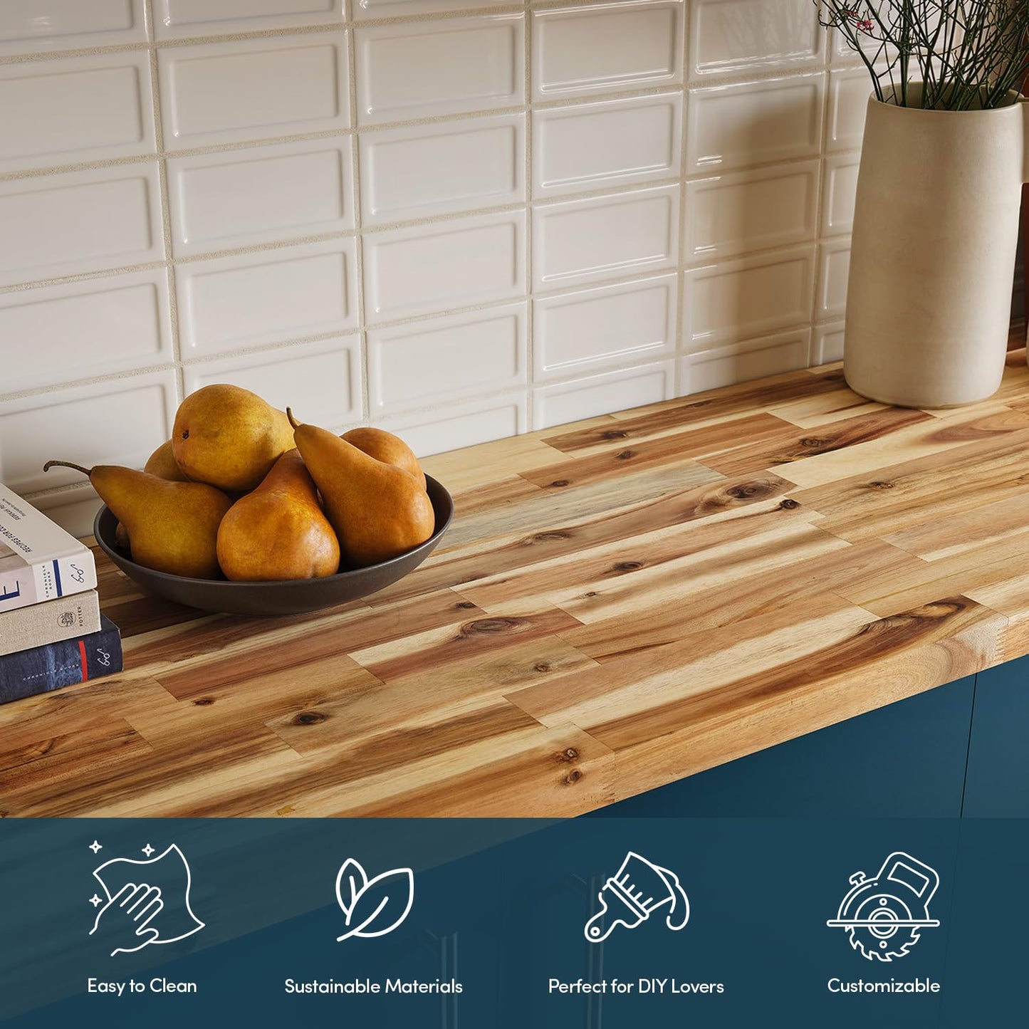 AllForWood 60''L x 36''W x 1.5''Th Acacia Solid Wood Butcher Block Countertop, Butcher Block Table Top for DIY Washer Dryer/Island/Kitchen Countertop (Unfinished)