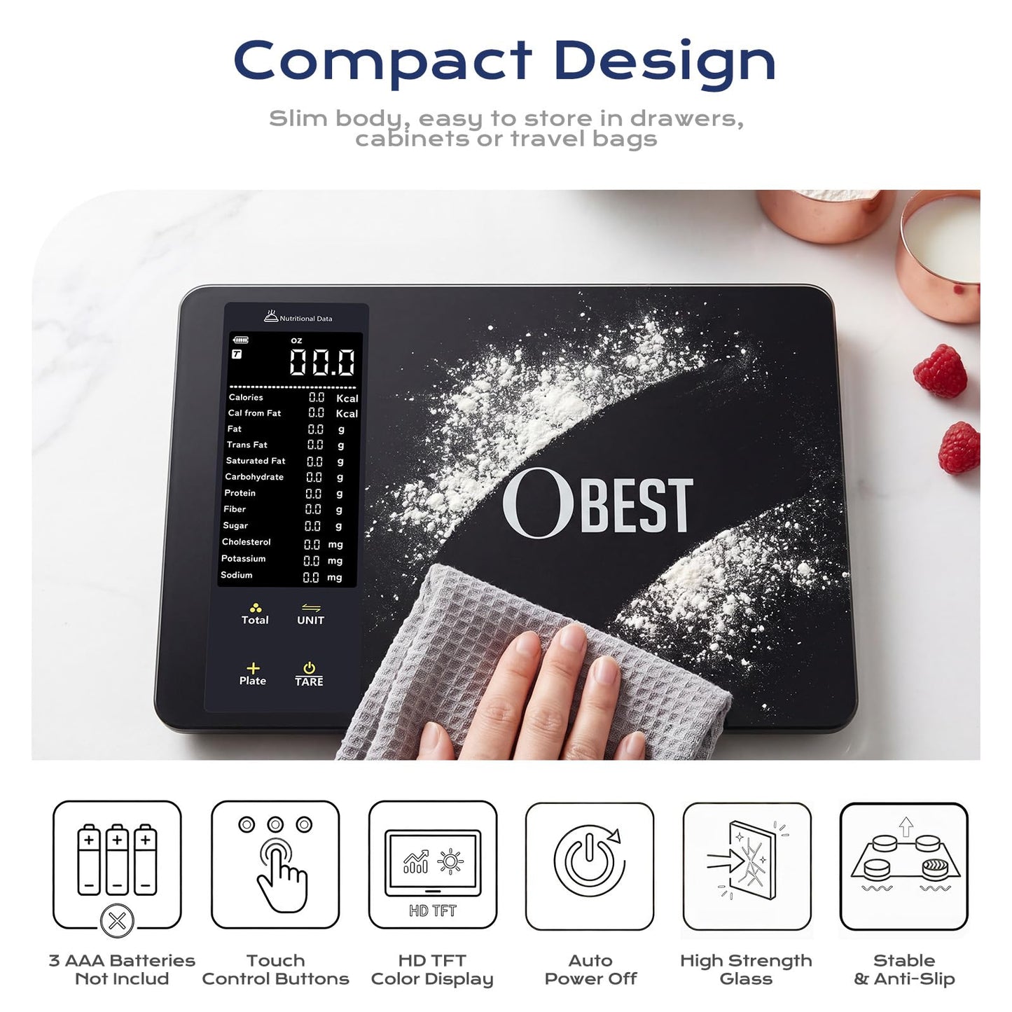 Smart Food Scale with Nutritional Calculator, Free APP with 30 Nutrients Tracking, Calorie, Macro, Works with App for Daily Reports, Digital Kitchen Scale for Meal Prep Weight Loss Coffee Making, 22lb