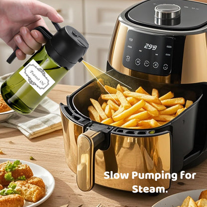 Oil Sprayer for Cooking, Big Capacity 550ml/19oz Oil Sprayer and Oil Pourer for Kitchen, Glass Olive Oil Dispenser Bottle for Cooking, Salad, Barbecue, Air Fryer