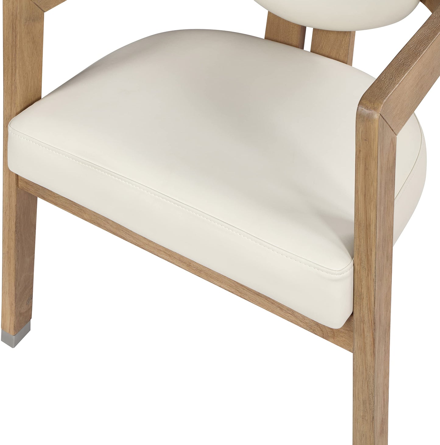 Meridian Furniture 564Cream-C Carlyle Collection Modern | Contemporary Dining Chair, Solid Wood Brushed Natural Finish, Soft Cream Vegan Leather, Brushed Chrome Accents, 24" W x 23.5" D x 29" H, Cream
