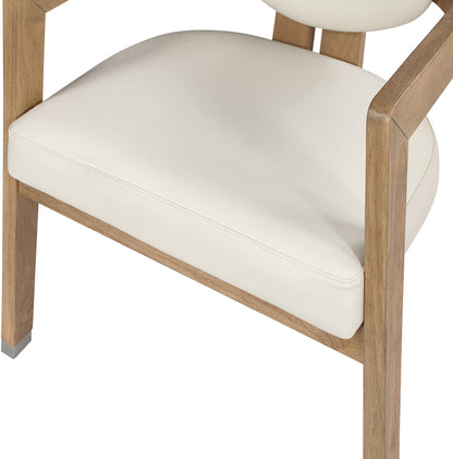 Meridian Furniture 564Cream-C Carlyle Collection Modern | Contemporary Dining Chair, Solid Wood Brushed Natural Finish, Soft Cream Vegan Leather, Brushed Chrome Accents, 24" W x 23.5" D x 29" H, Cream