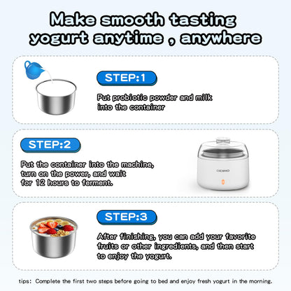 DiDimo 1.37QT Yogurt Maker Machine with Stainless Steel Bowl, Automatic Electric Greek Yogurt Maker, Probiotic Maker for Natto & Rice Wine