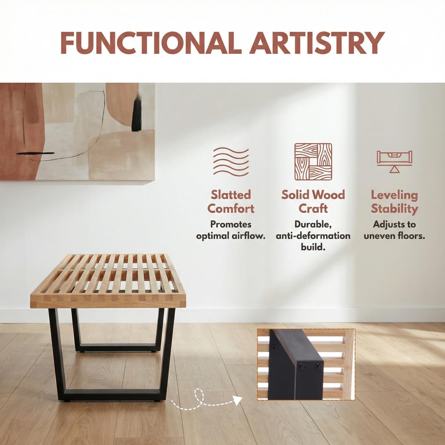 Hyfirm Natural Wood Dining Bench Nelson Slat Wooden Bench Entryway Bench, 55" Modern Wood Bench Indoor with Black Metal Legs Skeleton Seat for Living Room Bedroom End of Bed