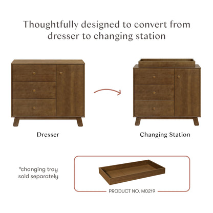 Babyletto Hudson Modern 3-Drawer Dresser in Natural Walnut, GREENGUARD Gold Certified