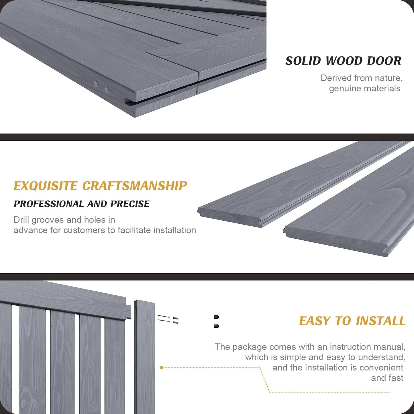 FREDBECK 32in x 84in Gray Wood Barn Door Slab with 5.5ft (66inch) Barn Door Hardware Track Kit Included, Double Surfaces,Simple Assembly is Required,K-Frame,Grey