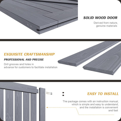 FREDBECK 32in x 84in Gray Wood Barn Door Slab with 5.5ft (66inch) Barn Door Hardware Track Kit Included, Double Surfaces,Simple Assembly is Required,K-Frame,Grey