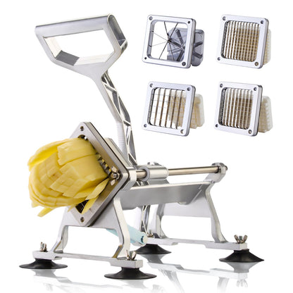 YODHOSA Commercial French Fry Cutter Stainless Steel Potato Cutter with 1/2,1/3,3/8 Inch Blade and 8-wedge balde, Heavy Duty Potato Slicer Manual Potato Chopper Set for Sweet Potato, Carrot, Cucumbers