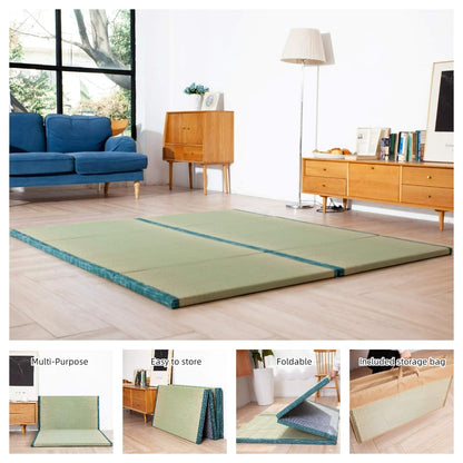 MustMat Japanese Floor Mattress Foldable Tatami Mats Folding Tatami Futon Mattress Rush Grass Floor Bed 35.4"x78.7"x1.2"(2 Piece Set)