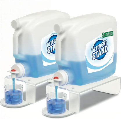 2 Pack Laundry Detergent Holder Riser Organizer - Clear Acrylic Dispenser Stand with Gravity Flow Base and Cap Station