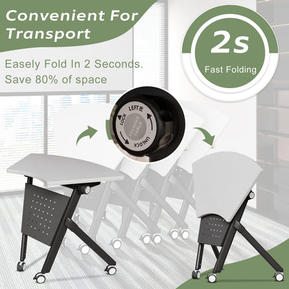 JFazzruit Folding Conference Table,Fan-Shaped Conference Room Tables with Wheels, Mobile Modular Seminar Meeting Desk for Classrooms,Office & Seminar (2, Fan-White)