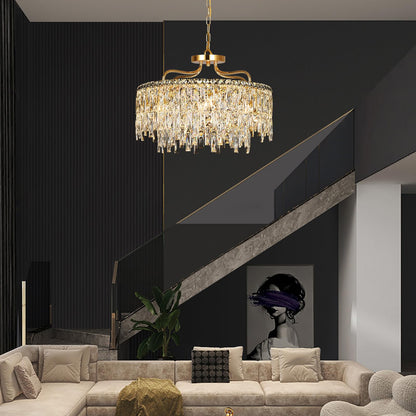 NISIDUN Gold Crystal Chandeliers for Dining Room Light Fixture, 24" Modern Round Chandeliers，8 Lights Luxury Ceiling Pendant Ceiling Lighting for Dining Room Bedroom Entryway Foyer Staircase