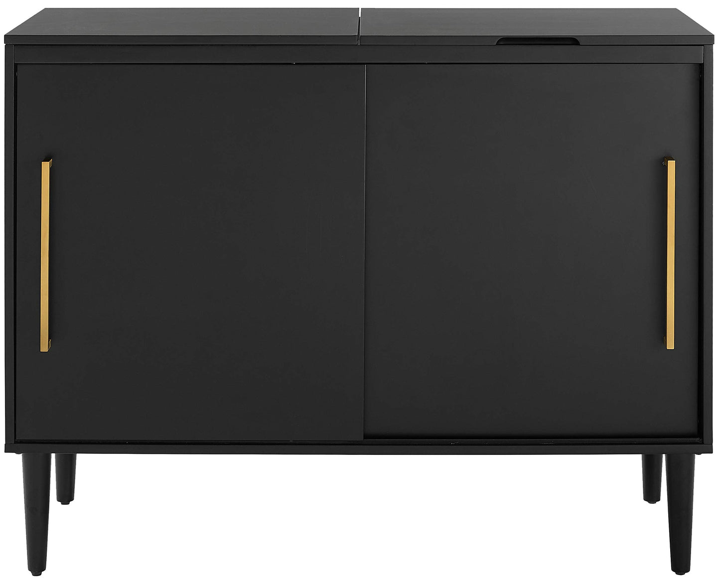 Crosley Furniture Everett Media Console and Record Player Stand with Storage for Vinyl Records, Matte Black