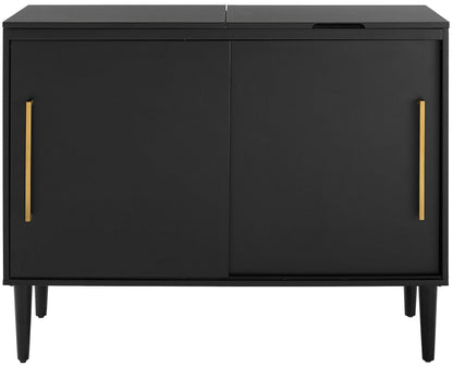 Crosley Furniture Everett Media Console and Record Player Stand with Storage for Vinyl Records, Matte Black