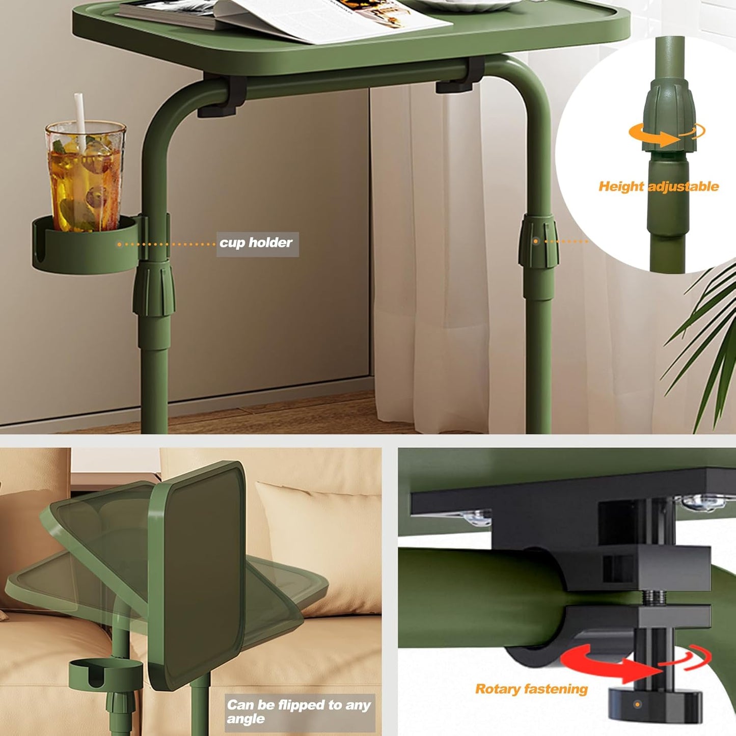 TB01BOG091 TUTOTAK C Shaped End Table with Tiltable Surface, Adjustable Height Side Table, Slide Under Couch Table TV