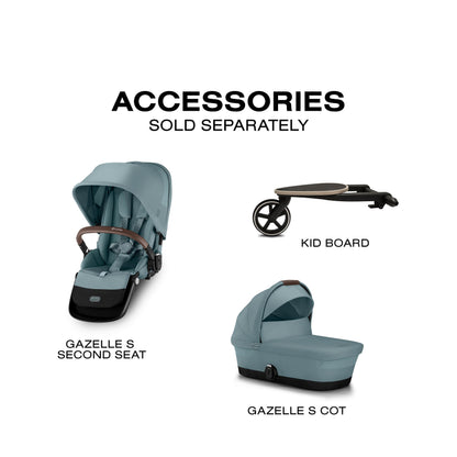 Cybex Gazelle S Stroller Modular Double for Infant and Toddler Includes Detachable Shopping Basket Over 20+ Configurations Folds Flat Easy Storage, Sky Blue, 1.0 Count, 5.0 liters, 28.4 pounds