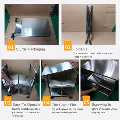 EHVYBDX 3-Tier Stainless Steel Kitchen Storage Shelf with Locking Wheels - Folding Serving Trolley Rolling Catering nizer Cart for Restaurants & Hotels Heavy-Duty Kitchen Utility Cart
