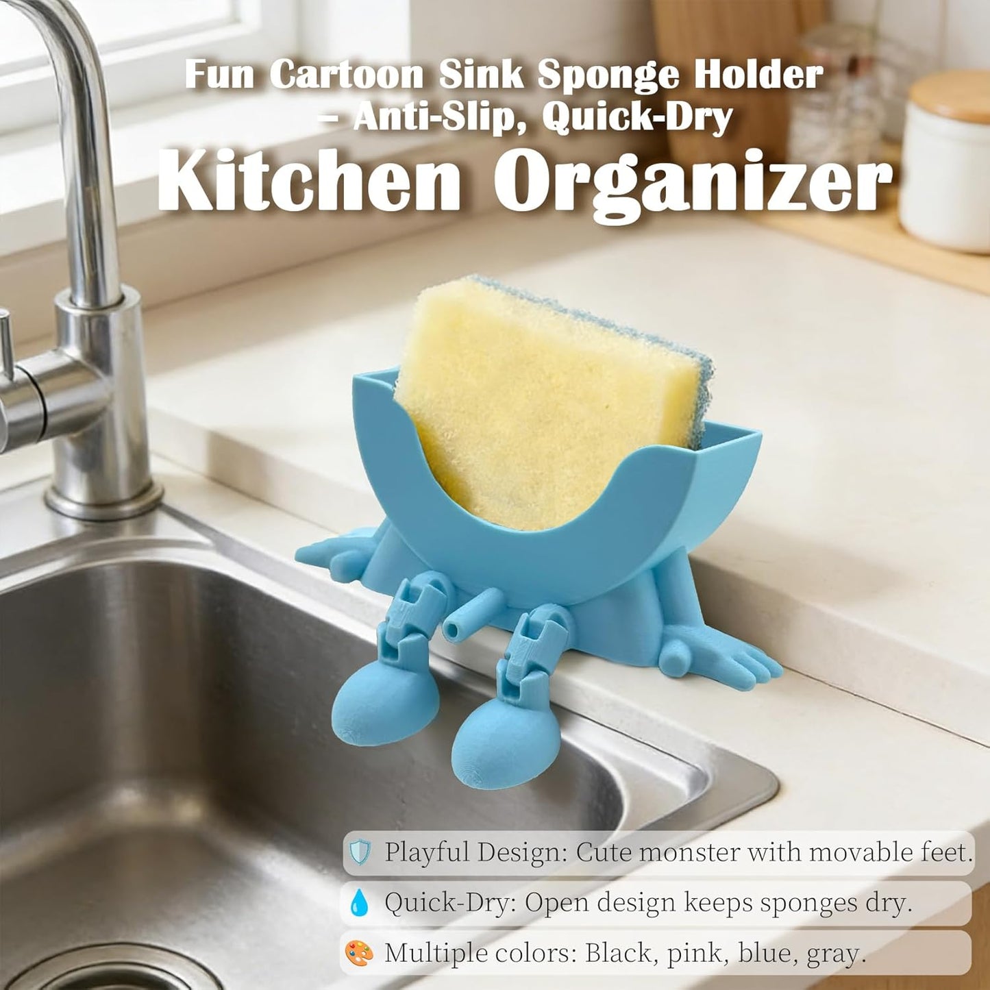 FKSWSQY 3D countertop Upgraded Hanging Sponge Rack with Drainage Holes, Suitable for Kitchen Sinks, Printed Fun Sponge