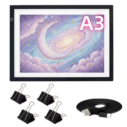 Premium A3 LED Tracing Light Pad for Diamond Art Painting - 3-Level Adjustable Brightness, No Mesh No Dot Technology, Ultra-Thin USB Powered Light Box for Sketching, Weeding Vinyl, Drawing, Design