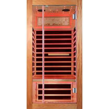 OUTEXER Sauna One Person Far Infrared Saunas Room African Mahogany Wood 1350W Dry Saunas Spa with 7 Starry Sky Light Wood Wax Oil on Outer Surface 35.4 * 35.4 * 70.9inch