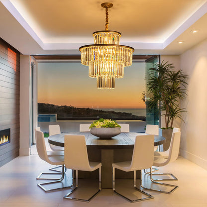 lighceac 23" 14-Light Modern Crystal Chandelier Light Fixtures 4-Tier Gold Luxury Chandeliers for Dining Room Round Hanging Pendant Lighting for Living Room Kitchen Entryway Bedroom Foyer Hallway