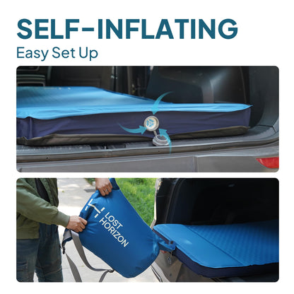 Lost Horizon Air & Foam Camping Mattress, Self-Inflating Sleeping Pad, 3" Thick, with Pump Sack, Single