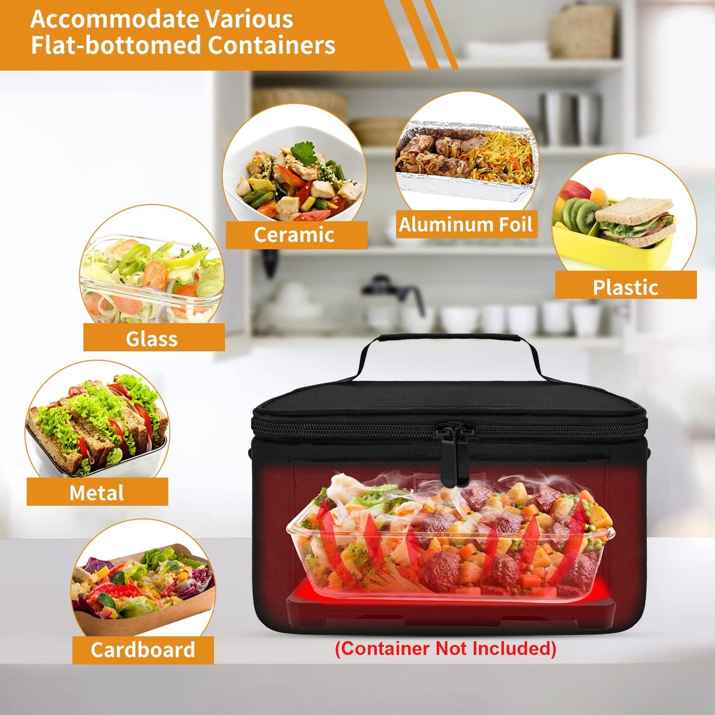 Aotto Heated Lunch Box Food Warmer - 12V/24V 2-in-1 Car Food Warmer with Vehicle Plug - Mini Portable Electric Lunch Box Heater for Men and Women - Reheat & Keep Meals Warm On the Go - Black