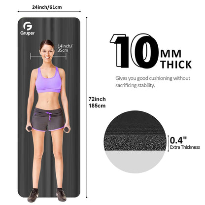 Yoga Mat Non Slip NBR Thick Yoga Mat, 72"L x 32"/24"W x 0.6"/0.4"TH (185cm x 80cm/61cm x 15mm/10mm), Anti-Tear Exercise Mat with Carrying Strap and Bag, Workout Mats for Yoga, Pilates, Floor Exercises