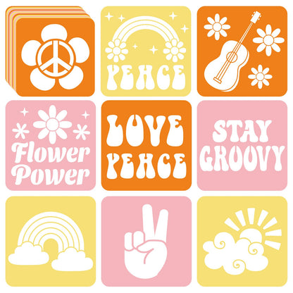 36pcs Groovy Hippie Drawing Stencils for Kids 8 Inch Sidewalk Chalk Stencils Painting Spring Gifts Large Washable Reusable Retro Boho Themed Primary Shape Template for Kids Toddlers Preschool