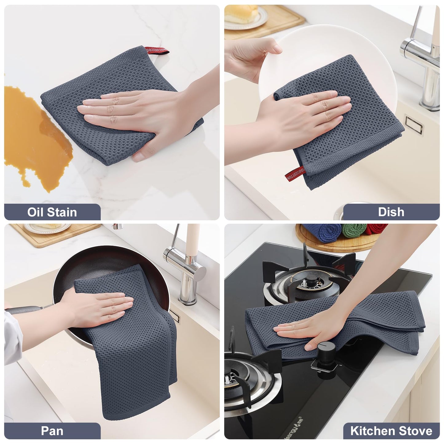 Homaxy 100% Cotton Kitchen Towels and Dishcloths Set, 12 x 12 Inches and 13 x 28 Inches, Set of 8 Bulk Kitchen Towels Set, Ultra Soft Absorbent Dish Cloths for Washing Dishes, Dark Grey